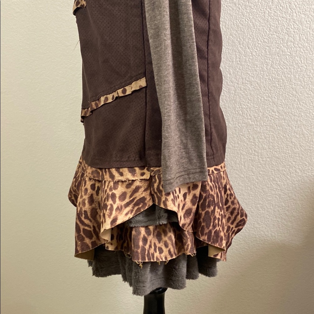 Brown and Gray Layered Dress with Animal Print - Picture 5 of 7
